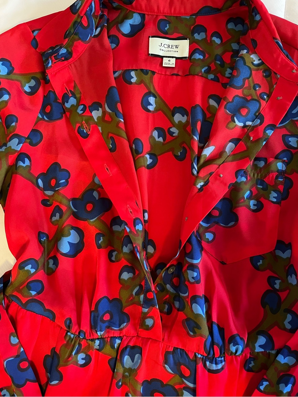 J CREW Collection Red Long-Sleeve Floral Midi Dress - Picture 7 of 8